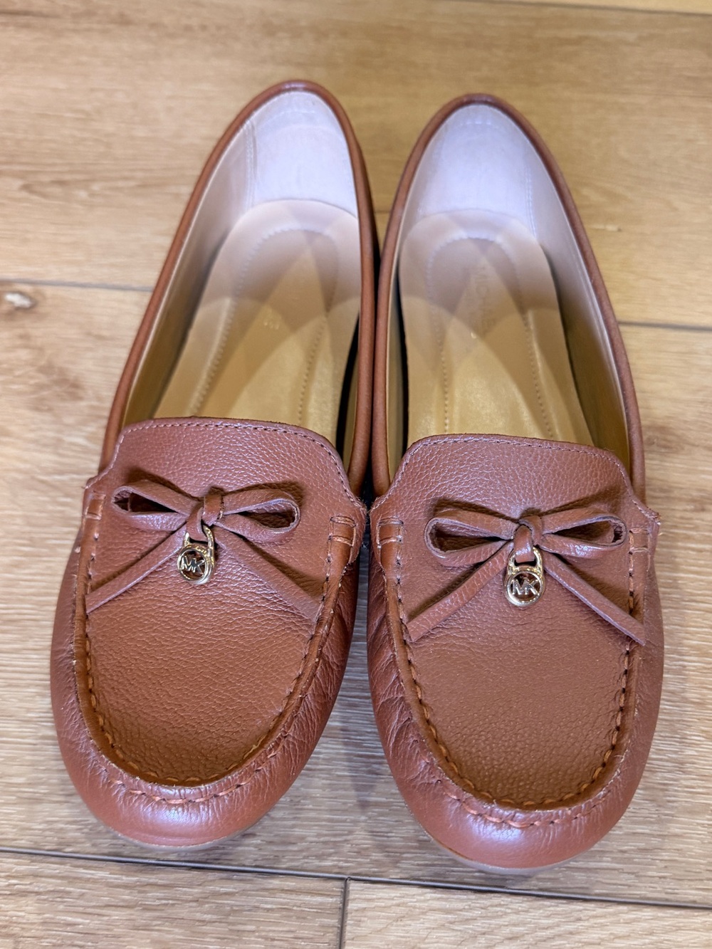 Michael Kors Women’s Brown Leather Loafers with Gold MK Charm